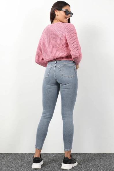 Kadın Yüksek Bel Yırtık Detaylı Skinny Fit Jean Pantolon Mavi - Resim 5