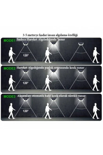Güneş Enerjili Lamba Led Sokak Dış Ortam Solar Bahçe Aydınlatması Su Geçirmez Sensörlü (100 Led) - 4