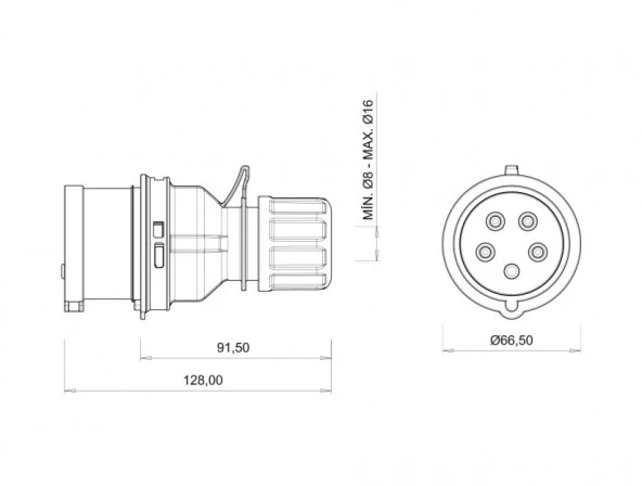 Bemis IP44 CEE Norm 5/16A Düz Fiş 380V - 450V BC1-1505-2011 - 2