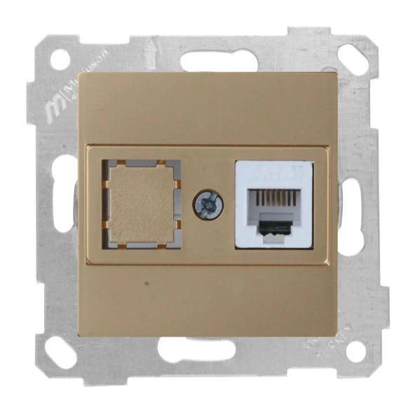 Mutlusan Rita Antik Altın Mekanizma + Tuş Telefon Prizi 1Xrj12 (Cat3)