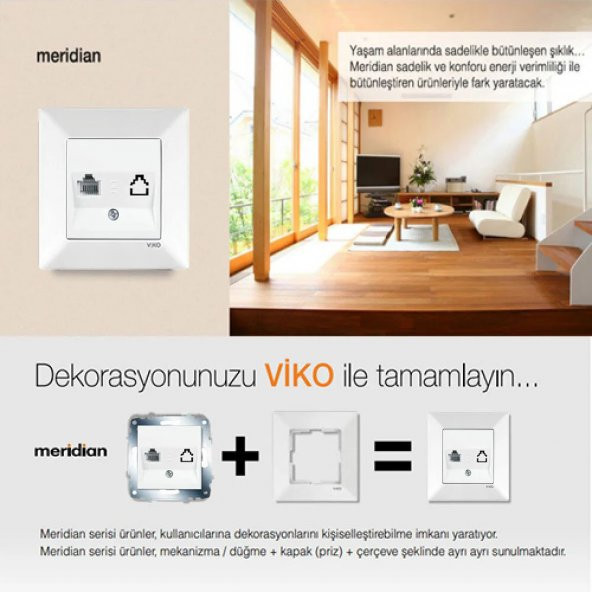 Viko 9096 7078 Karre/Meridian Beyaz Tekli Data Prizi Rj45 Cat6 - 2