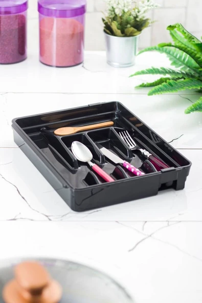 Akrilik Siyah Ayarlanabilir Çekmece İçi Kaşıklık & Çekmece İçi Organizeri (35*28*5 / 35*44*5) - 2
