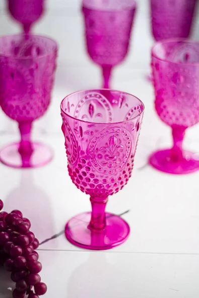Akrilik Pembe 6lı Kadeh & Su Meşrubat Kahve Yanı Bardağı 450 ml ( Cam Değildir ) - 2