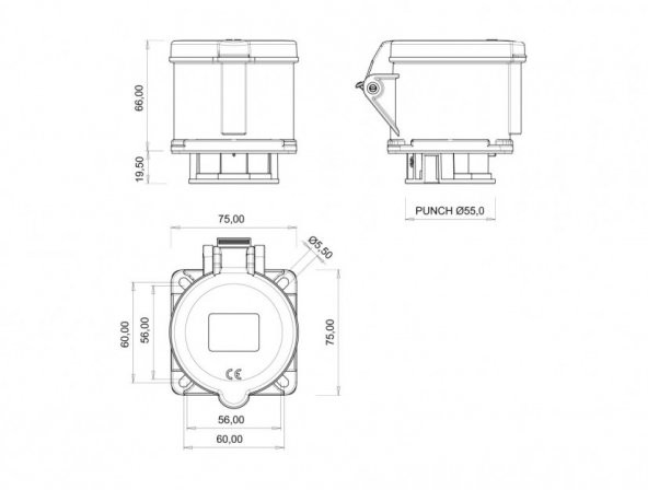 Bemis IP44 CEE Norm 5/32A Makine Priz 75x75 380V - 450V BC1-3505-2413 - 2