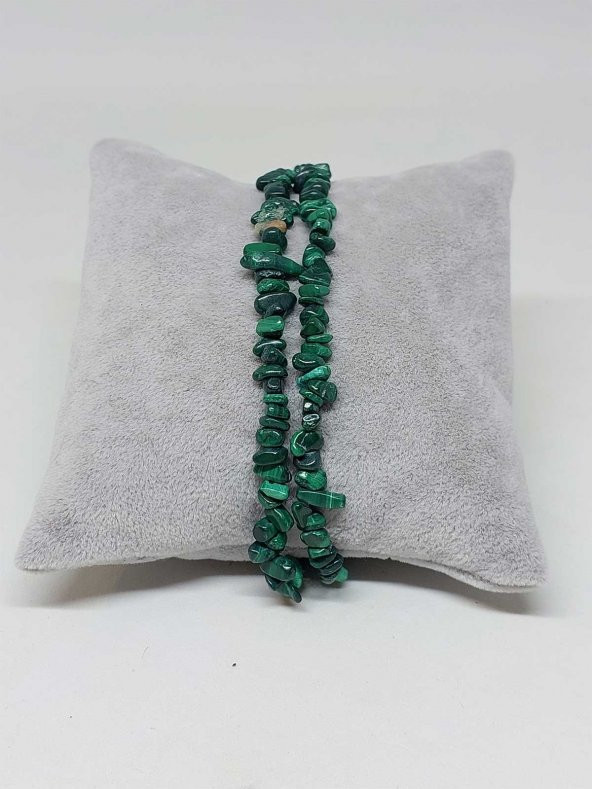 Malakit Taşı İki Sıralı Bileklik Minik Boy 4-6mm Aralığı Şekilsiz 1000 Ayar Gümüş İpli ürün görseli
