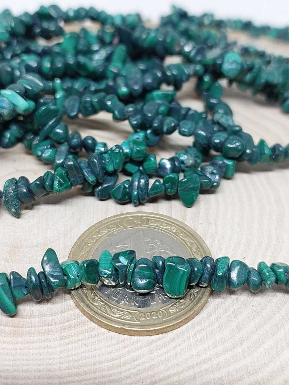 Malakit Taşı İki Sıralı Bileklik Minik Boy 4-6mm Aralığı Şekilsiz 1000 Ayar Gümüş İpli - Resim 2
