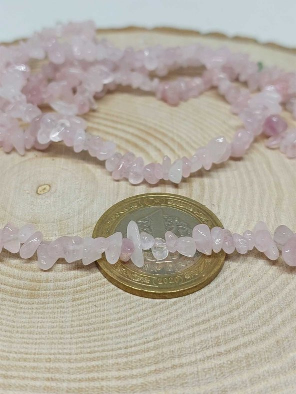 Delikli Pembe Kuvars Taşı Minik Boy 4-6mm Aralığı Şekilsiz Taşlar 50 adet ürün görseli 1