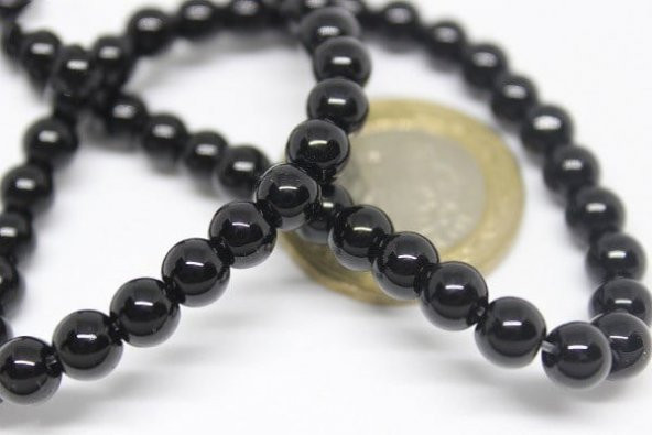 Onix (Oniks) Taşı Parlak YARIM Dizi 6mm (18cm uzunluğundadır)
