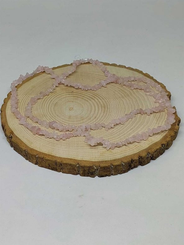 Pembe Kuvars Taşı Minik Boy 4-6mm Aralığı Şekilsiz 1000 Ayar Gümüş İpli Kolye - Resim 3