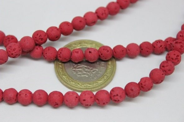 Lav Taşı Kırmızı Renkli YARIM Dizi 6mm (18cm uzunluğundadır) - Resim 4