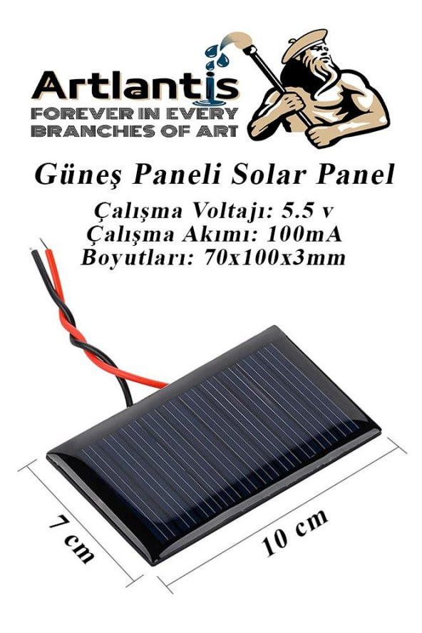Güneş Paneli Solar Panel 7x10 cm 5.5 volt 100 mA 1 Adet Güneş Enerjisi Okul Sınıf Deney Çalışmaları