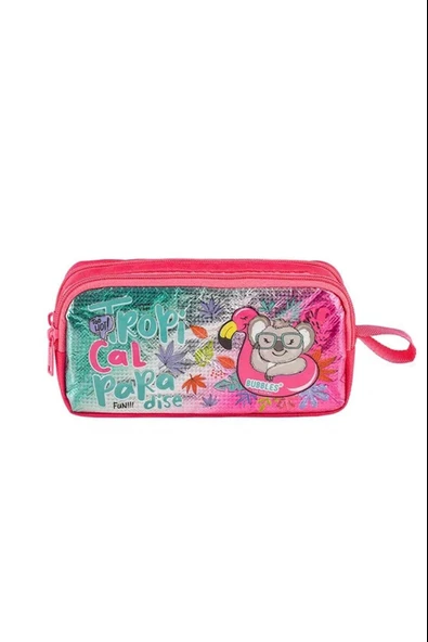 Muggle Kalem Çantası Tropikal Pradice Pembe İki Bölmeli Kalem Kutusu