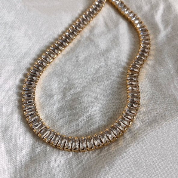 Altın Renk Zirkon Baget Taşlı Choker Kolye - 2114 - 1
