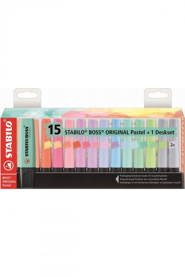 Boss Original Fosforlu Kalem Yeni Masa Seti 15 Karışık Pastel Renk