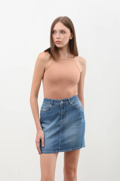 Kadın Mavi Mini Jean Etek - 11