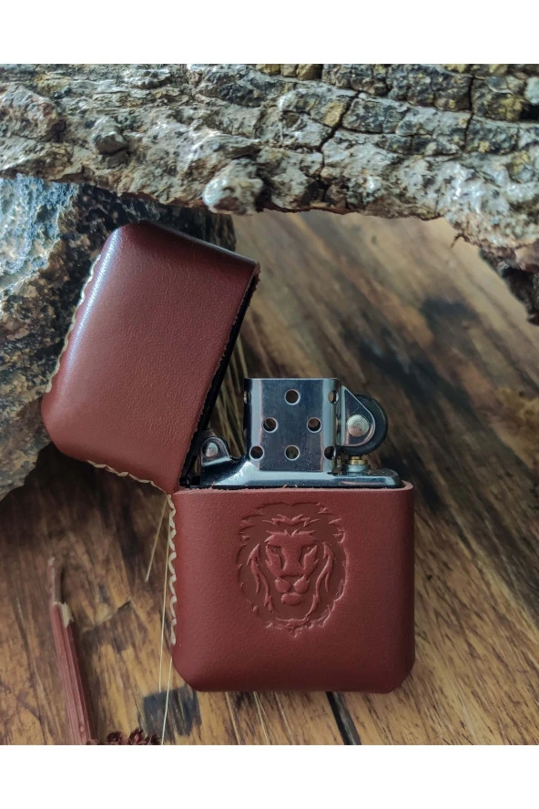 El Yapımı Hakiki Deri Kılıflı Zippo Çakmak