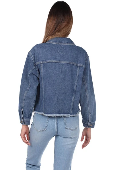 Blue White Cepli Kadın Jean Ceket - 5