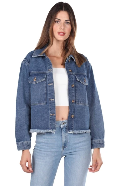 Blue White Cepli Kadın Jean Ceket - 2