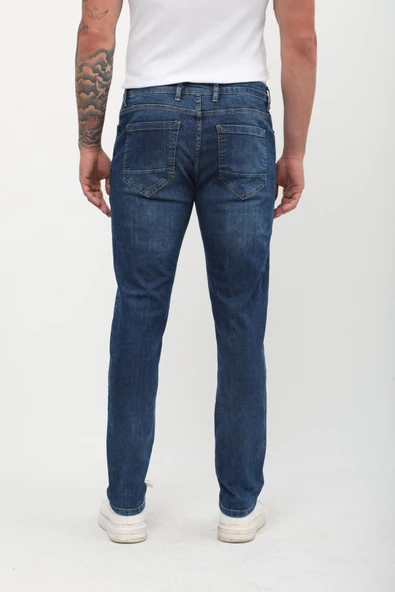 Erkek Mavi Straight Fit Jean Pantolon - Resim 9