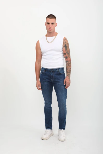 Erkek Mavi Straight Fit Jean Pantolon - Resim 5