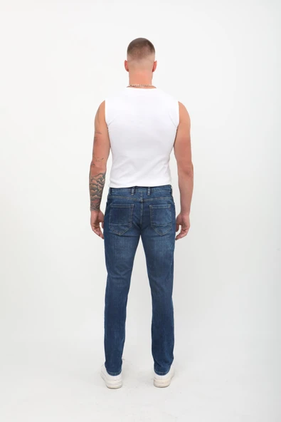 Erkek Mavi Straight Fit Jean Pantolon - Resim 7