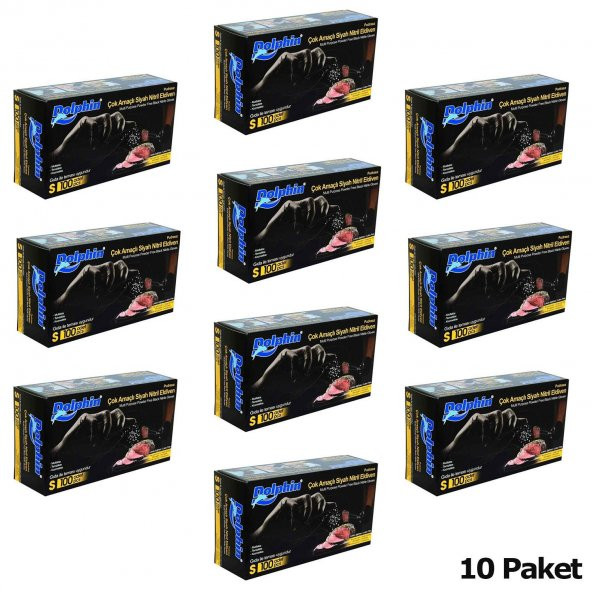 Dolphin Tek Kullanımlık Lateks Siyah Pudrasız Nitril Muayne Eldiveni Small Boy - 100'lü 10 Paket - 2