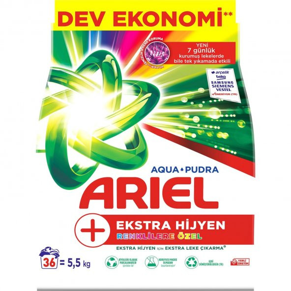 Ariel Toz Çamaşır Deterjanı Aqua Pudra Oxi Ekstra Hijyen Renklilere Özel 5.5 kg - 2