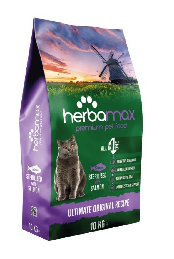 Herbamax Premium Kısırlaştırılmış Kedi Maması Somonlu 10 Kg
