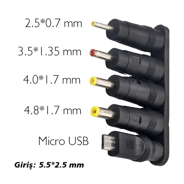 WEKO YERLİ ÜRETİM ÇOKLU YEDEK ADAPTÖR UÇ ÇEVİRİCİ (2.5x0.7MM- 4.8x1.7MM- 3.0X1.1MM-4.0X1.7MM- MICRO USB) - 2