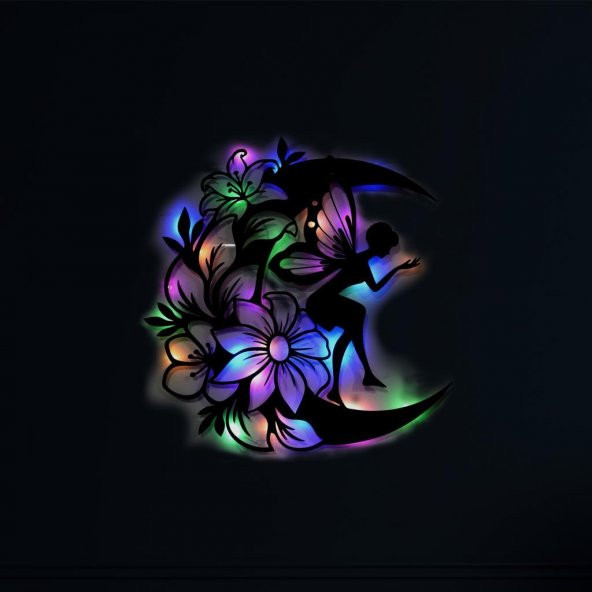 Veraart  Ahşap Çiçekli  Aydaki Peri Figürlü Duvar Dekorlu Gece Lambası  48 cm - 9