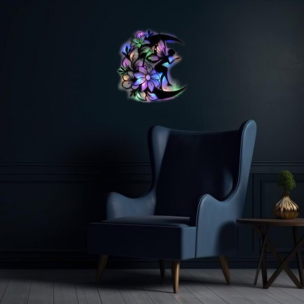 Veraart  Ahşap Çiçekli  Aydaki Peri Figürlü Duvar Dekorlu Gece Lambası  68 cm - 10