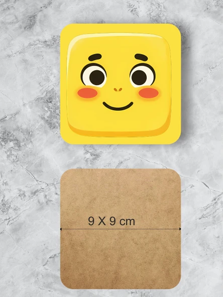 Sevimli Yüz İfadeleri Temalı Renkli Bardak Altlığı  4’lü Set (9x9 cm) - 3