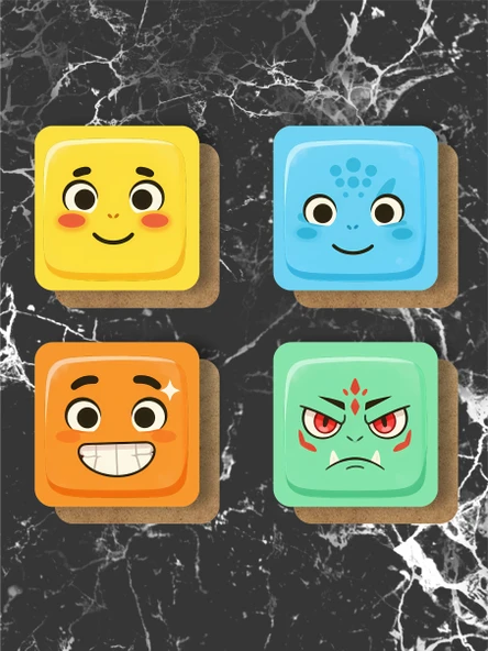 Sevimli Yüz İfadeleri Temalı Renkli Bardak Altlığı  4’lü Set (9x9 cm) - 4