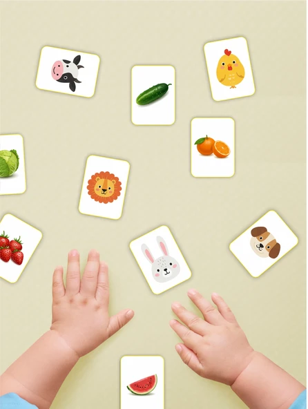 karbonsoft Zeka Kartları Eğitici Oyuncak Hafıza Kartı Hayvan Ve Meyveler Eğitici Puzzle Oyuncak ( 5,5 X 7,5 CM) - 2