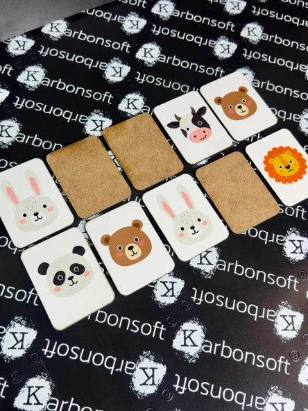 karbonsoft Zeka Kartları Ahşap Eğitici Hafıza Eşleştirme Oyunu Sevimli Hayvanlar Puzzle Oyuncak ( 5,5 x 7,5 CM) - 5