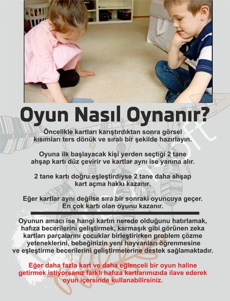 karbonsoft Zeka Kartları Eşleştirme Oyunu Sevimli Hayvan Hafıza Kartı Ahşap Eğitici Puzzle Oyuncak (5,5X7,5 Cm) - 3