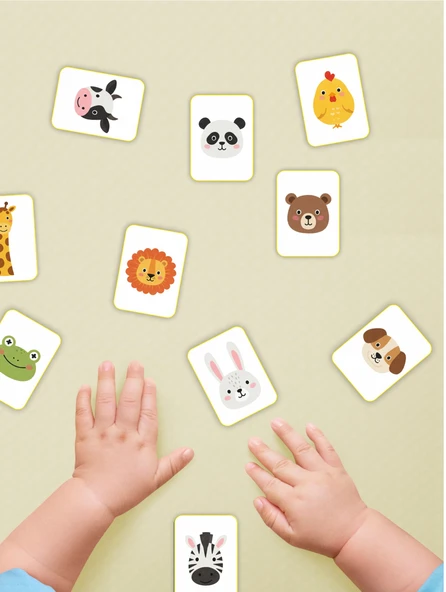 karbonsoft Zeka Kartları Ahşap Eğitici Hafıza Eşleştirme Oyunu Sevimli Hayvanlar Puzzle Oyuncak ( 5,5 x 7,5 CM) - 2