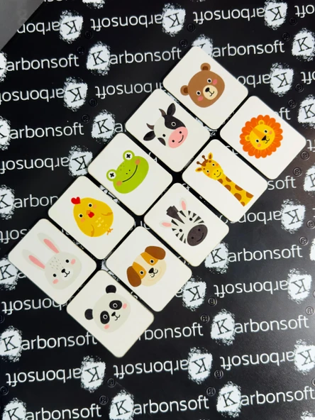 karbonsoft Zeka Kartları Ahşap Eğitici Hafıza Eşleştirme Oyunu Sevimli Hayvanlar Puzzle Oyuncak ( 5,5 x 7,5 CM) - 3