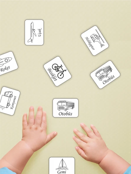 karbonsoft Zeka Kartları Ahşap Eğitici Hafıza Eşleştirme Oyunu Araba Eğitici Puzzle Oyuncak KartOyunu 5,5x7,5CM - 2