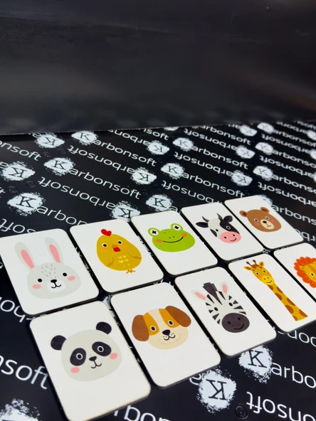 karbonsoft Zeka Kartları Ahşap Eğitici Hafıza Eşleştirme Oyunu Sevimli Hayvanlar Puzzle Oyuncak ( 5,5 x 7,5 CM) - 4