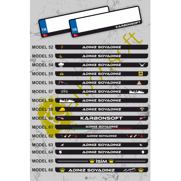 Karbonsoft Kişiye Özel Isimli 2 Adet Araç Logo Kabartmalı Siyah Oto Plakalık PLK0002A - 4