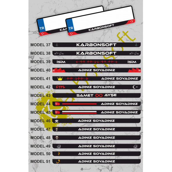 karbonsoft Kişiye Özel Isimli Kabartmalı Takmatik Araç Logo Plakalık (1 TAKIM) - 4