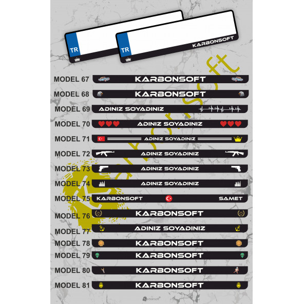 karbonsoft Kişiye Özel Isimli Kabartmalı Takmatik Araç Logo Plakalık (1 TAKIM) - 6