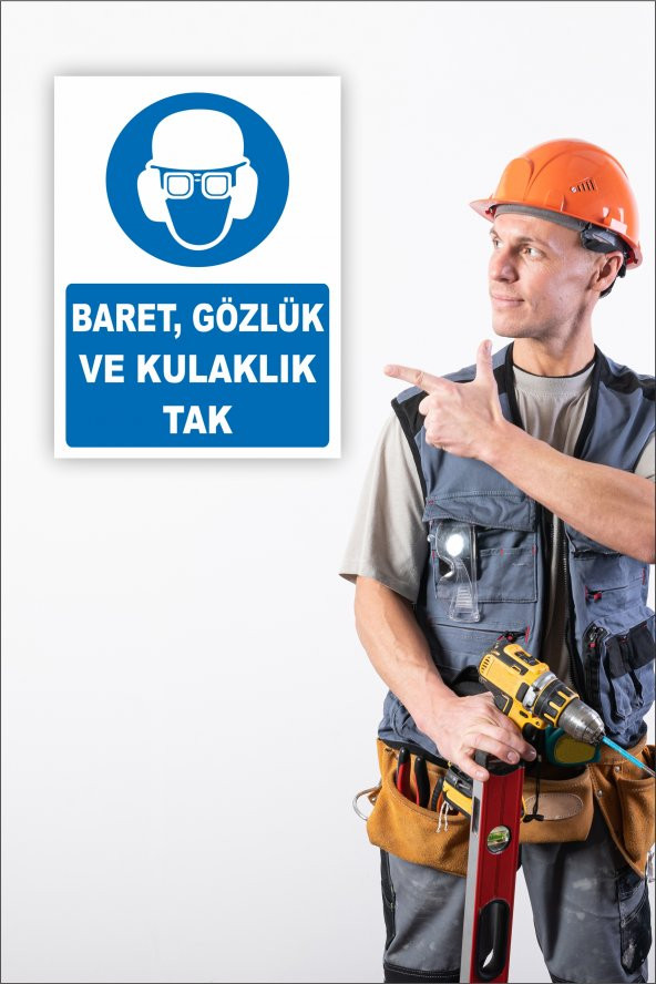 karbonsoft İş Güvenliği Uyarı Levhası Baret, Gözlük ve Kulaklık Tak - 2
