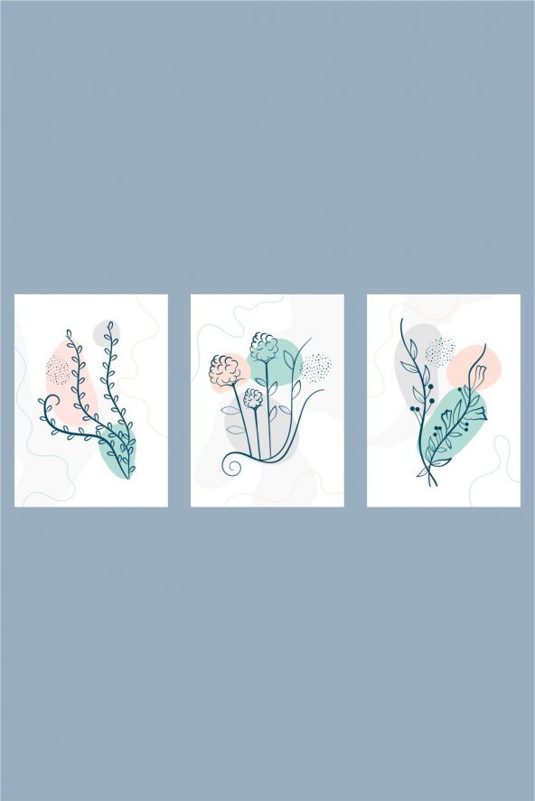 karbonsoft Dekoratif yeşil, sarı, gri çiçek dizayn mdf ahşap 3 parçalı tablo - 6