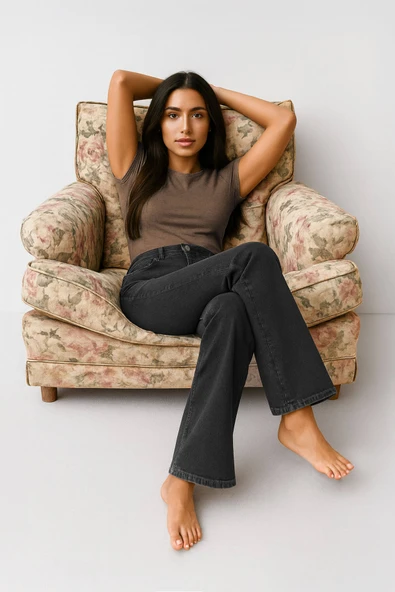 Kadın İspanyol Paça Antrasit Jean Pantolon ürün görseli 1