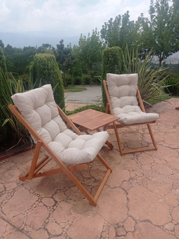ayzenbi ARIA Şezlong Seti Bahçe & balkon & teras & plaj Katlanır Ikili Set - 2 şezlong 1 byk masa