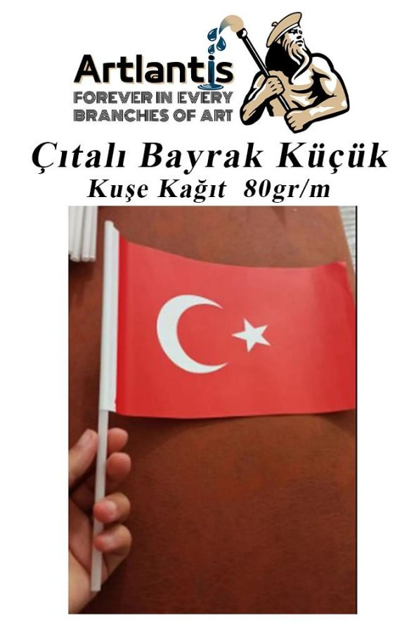 Çıtalı Bayrak Kağıt 20x12 cm 10 Adet Ay Yıldızlı Türk Bayrağı Çıtalı Sopalı Küçük Bayrak Plastik Çubuklu Bayrak - 4