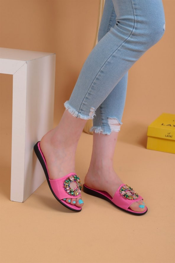 Lemis  Pembe Renk Taşlı Terlik - 2