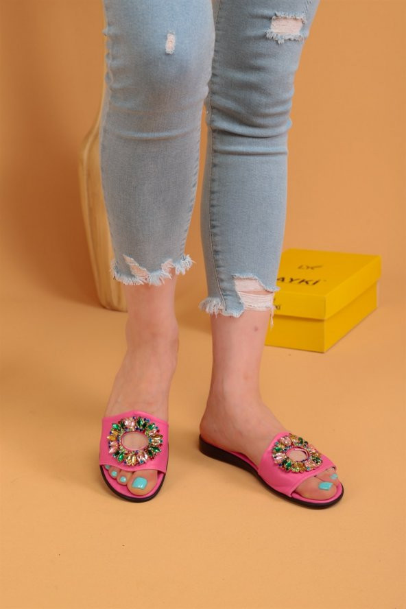 Lemis  Pembe Renk Taşlı Terlik - 3